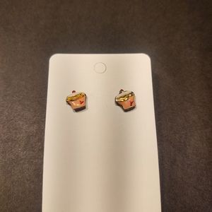Gold and pink cupcake earrings